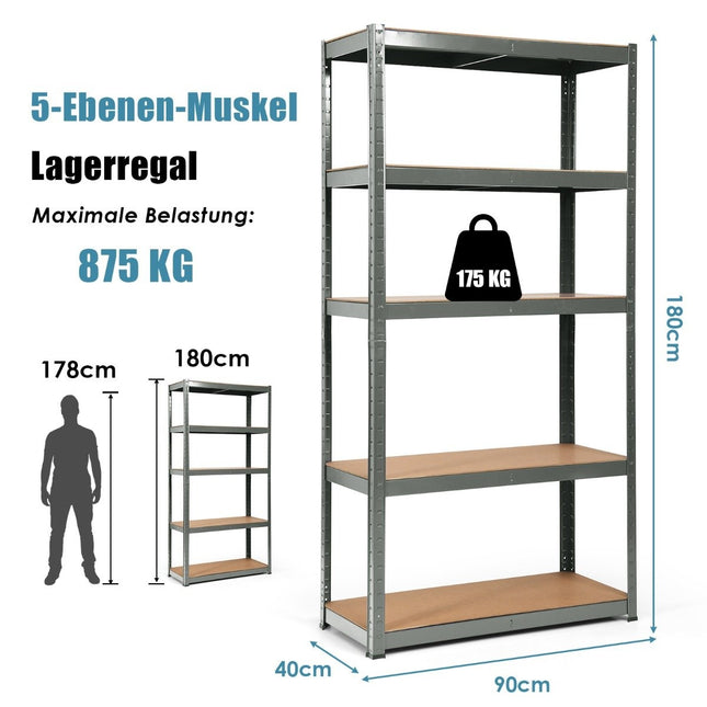 5 līmeņu uzglabāšanas plaukts, vietu taupošs, īpaši izturīgs plaukts, metāla plaukts, darbnīcas plaukts, pelēks