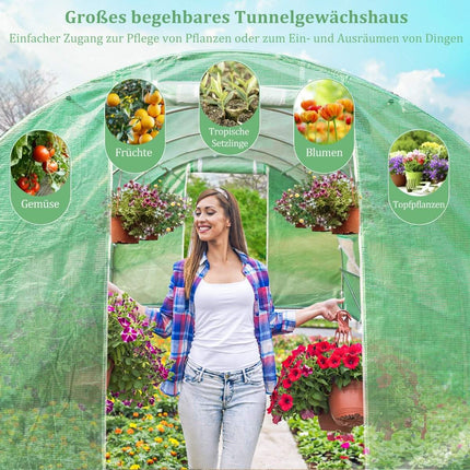 600 x 300 x 200 cm Large Walk-in Tunnel Greenhouse Green
