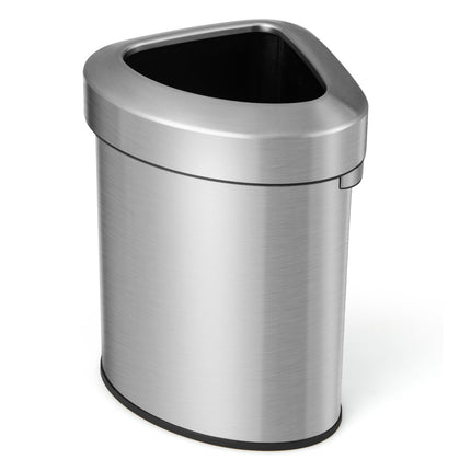 60L Stainless Steel Corner Trash Can With Lid, Non-Slip Base