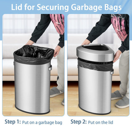 60L Stainless Steel Corner Trash Can With Lid, Non-Slip Base