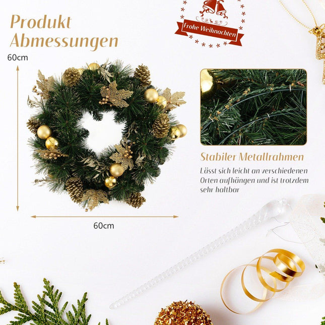 60 cm mākslīgais Ziemassvētku vainags ar 35 LED gaismiņām