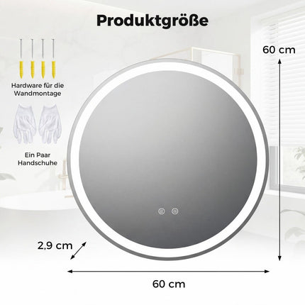 60 cm apaļš LED vannas istabas spogulis ar regulējamu spilgtumu