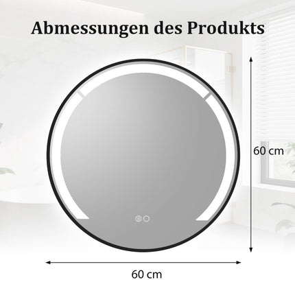 60 cm apaļš LED vannas istabas spogulis ar pretsvīšanas funkciju