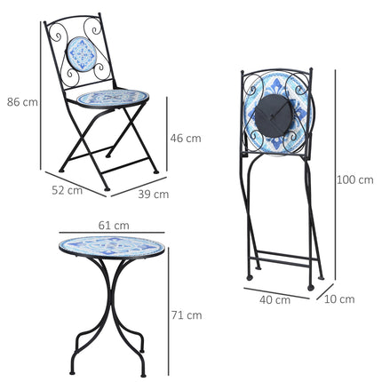 Dārza mēbeļu komplekts 2 personām, bistro, 1 galds + 2 saliekami krēsli, Ø 61 cm, tērauda zils