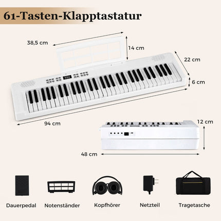 61 taustiņu salokāma elektroniskā klaviatūra ar MIDI un dalījumu