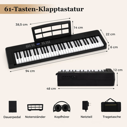 61 taustiņu salokāma elektroniskā klavieru klaviatūra ar MIDI un dalījumu