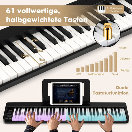 61 taustiņu salokāmās digitālās klavieres ar Bluetooth un aksesuāriem