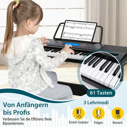 61 taustiņu pārnēsājams elektronisko klaviatūru komplekts ar statīvu un mikrofonu