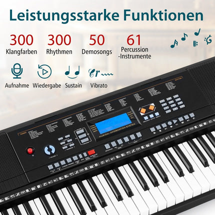 61 taustiņu pārnēsājams elektronisko klaviatūru komplekts ar statīvu un mikrofonu