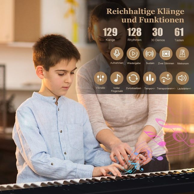 61 taustiņu pārnēsājama elektroniskā klaviatūra ar statīvu un krēslu