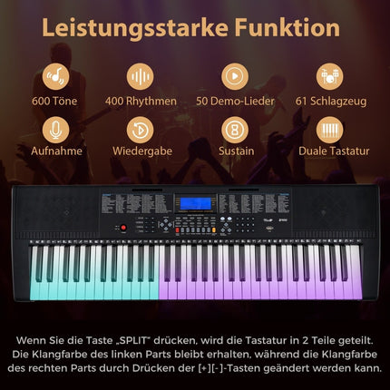 61 taustiņu pārnēsājama elektroniskā klaviatūra ar statīvu un krēslu