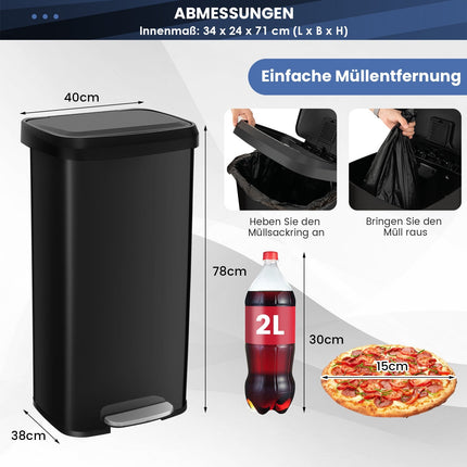 68 litru melna virtuves atkritumu tvertne ar mīksti aizveramu vāku