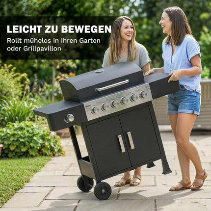 6 degļu nerūsējošā tērauda gāzes grils ar sānu degli