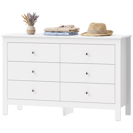 6-Drawer Chest of Drawers 118 x 39.5 x 75.5 cm, Smooth Runners, White