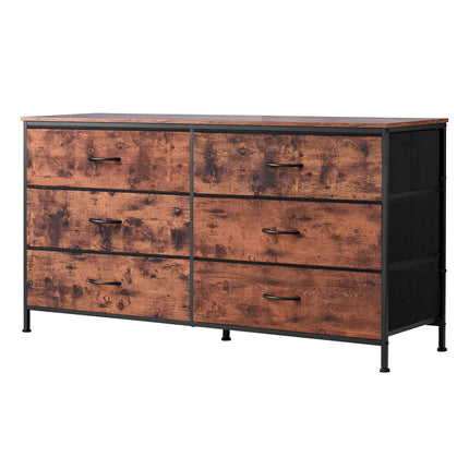 6-Drawer Fabric Dresser with Steel Frame, Rustic Brown