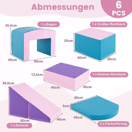 6 gab. putuplasta klucīši Mīkstie klucīši ar tuneļa kāpnēm un rampu Zils + violets