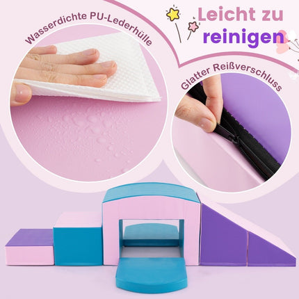 6 gab. putuplasta klucīši Mīkstie klucīši ar tuneļa kāpnēm un rampu Zils + violets