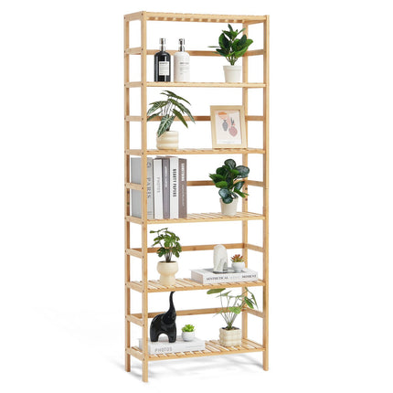6-Tier Bamboo Ladder Bookshelf, 22 lb per Shelf, Freestanding, Natural