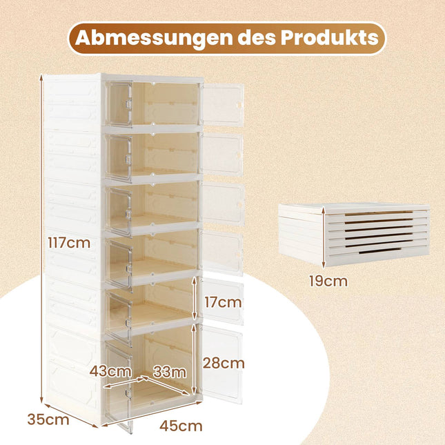 6-Tier Shoe Cabinet for 12 Pairs with Magnetic Doors