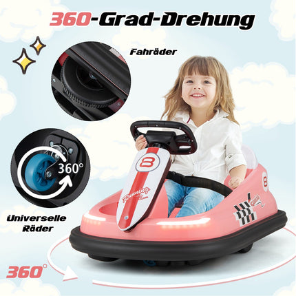 6V bērnu elektriskā bufera automašīna – 360 grādu griešanās, mūzika, gaismas, rozā