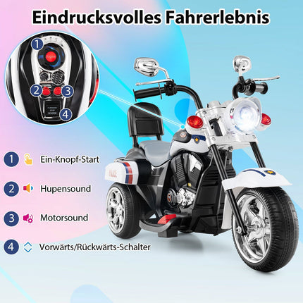 6V bērnu elektriskais policijas motocikls, regulējamas gaismas un skaņa