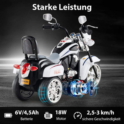 6V bērnu elektriskais policijas motocikls, regulējamas gaismas un skaņa