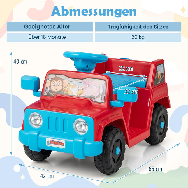 6V bērnu braucamā automašīna ar skaņu, LED gaismām, sarkana