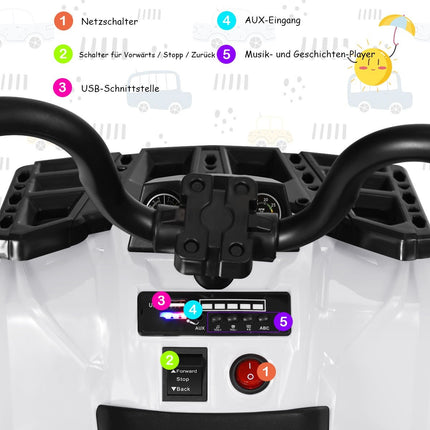 6V bērnu automašīna ar mūziku MP3 USB zēniem un meitenēm 41 x 68,5 x 49,5 cm balta