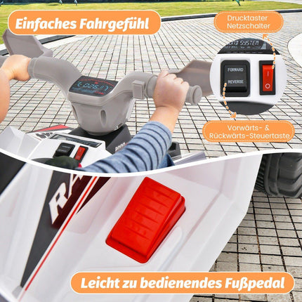 6 V bērnu elektriskais kvadracikls ar braukšanas virziena slēdzi, bērnu mini elektriskais kvadracikls, balts