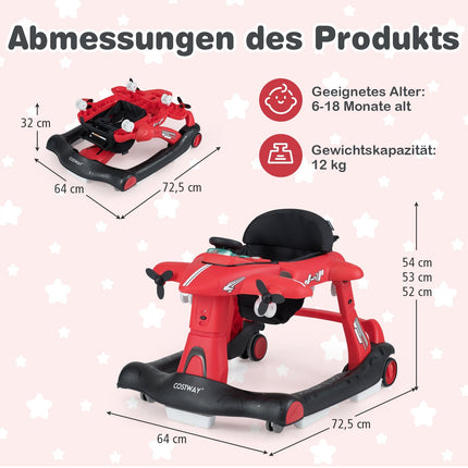 6-vienā bērnu staigulītis ar regulējamu augstumu, sarkans