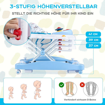 6-vienā bērnu ratiņi ar noņemamu rotaļu laukumu, zili