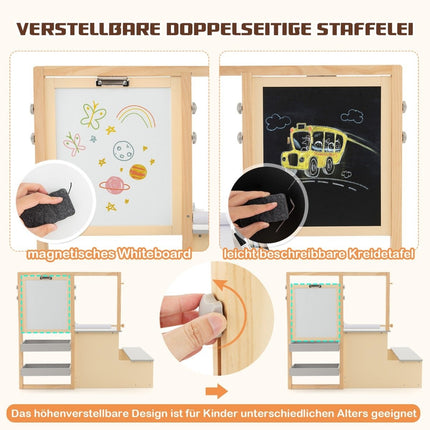 6 vienā bērnu molbertu komplekts ar divpusēju krīta tāfeli un baltu tāfeli un pelēku papīra rulli