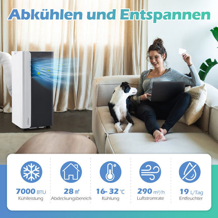 7000 BTU pārnēsājamais gaisa kondicionieris, 3 vienā, 28㎡ pārklājums