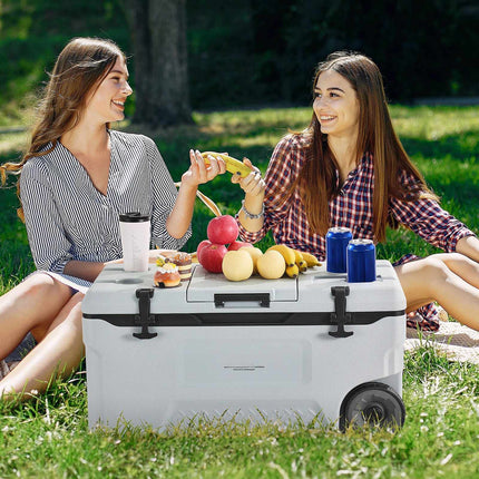 74 Qt Wheeled Cooler With Ice Retention, Cup Holder