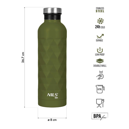 750 ml nerūsējošā tērauda ūdens pudele – zaļa