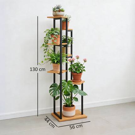 7 līmeņu augu statīvs, 130 cm augsts, koks un tērauds