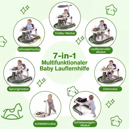 7 vienā regulējams bērnu ratiņi ar jumtiņu un aktivitāšu centru