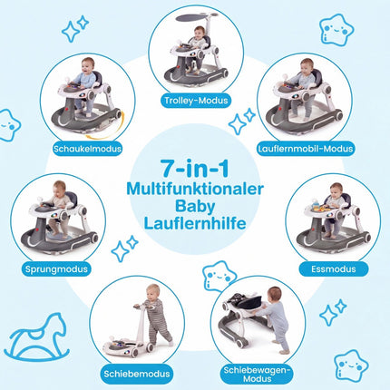 7 vienā regulējams bērnu ratiņi ar jumtiņu un aktivitāšu centru