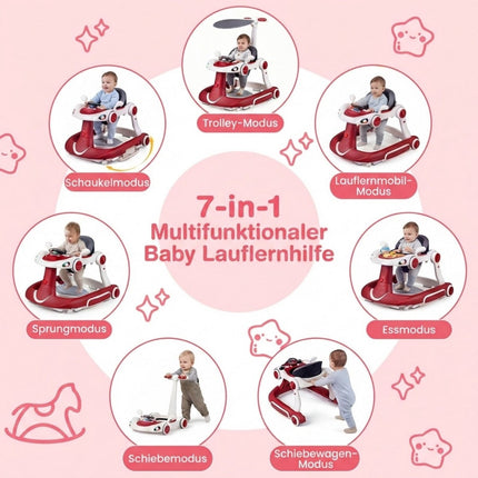 7-vienā bērnu staigulītis ar regulējamu augstumu un ātrumu