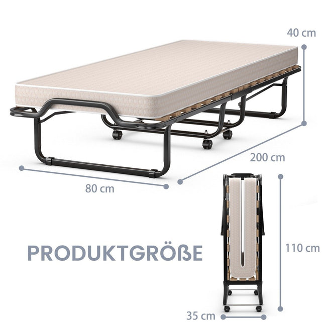 80 x 200 cm saliekamā viesu gulta saliekamā gulta ar matraci, kas izgatavots no atmiņas putām, bēšā krāsā, ražota Itālijā. Izcelsmes valsts: Itālija.