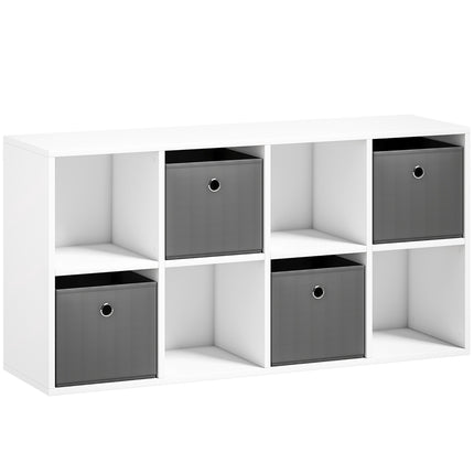 8-Cube Storage Shelf with 4 Grey Fabric Drawers, Anti-Tip Kit, White