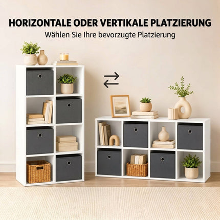 8-Cube Storage Shelf with 4 Grey Fabric Drawers, Anti-Tip Kit, White