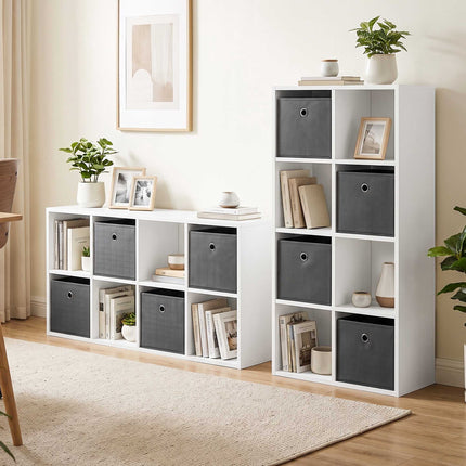 8-Cube Storage Shelf with 4 Grey Fabric Drawers, Anti-Tip Kit, White
