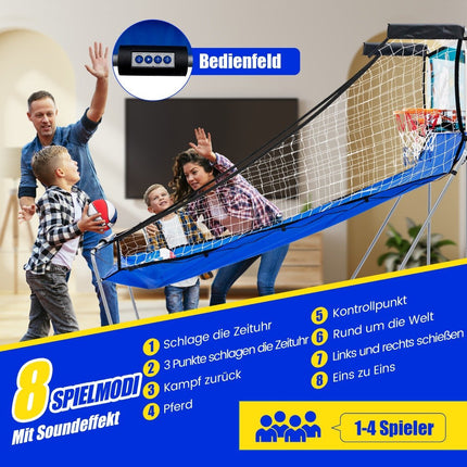 8 vienā basketbola mašīna ar 4 bumbām un gaisa sūkni un 8 spēles režīmiem, arkādes basketbola spēles, zaļa