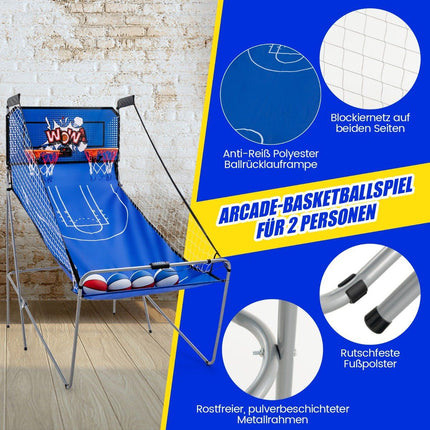 8 vienā basketbola mašīna ar 4 bumbām, gaisa pumpi un 8 spēļu režīmiem, arkādes basketbola spēles, tumši zila