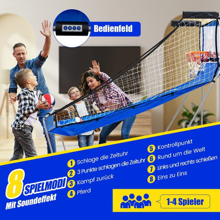 8 vienā basketbola mašīna ar 4 bumbām, gaisa pumpi un 8 spēļu režīmiem, arkādes basketbola spēles, tumši zila