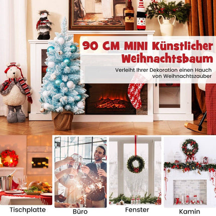 90 cm mini mākslīgā Ziemassvētku eglīte ar sniegu un cementa pamatni, Ziemassvētku eglīte, Chirstbaum, zila