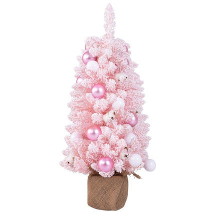 90 cm mini mākslīgā Ziemassvētku eglīte ar sniegu un cementa pamatni, Ziemassvētku eglīte Chirstbaum, rozā