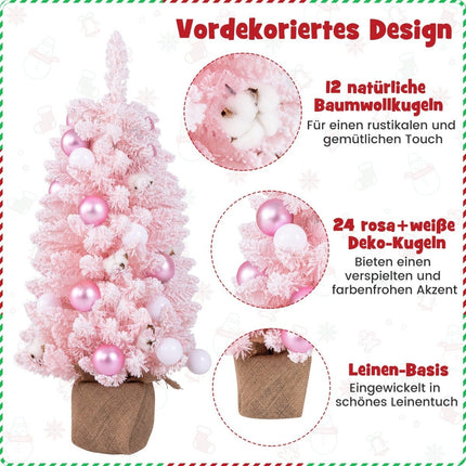 90 cm mini mākslīgā Ziemassvētku eglīte ar sniegu un cementa pamatni, Ziemassvētku eglīte Chirstbaum, rozā