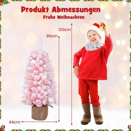 90 cm mini mākslīgā Ziemassvētku eglīte ar sniegu un cementa pamatni, Ziemassvētku eglīte Chirstbaum, rozā